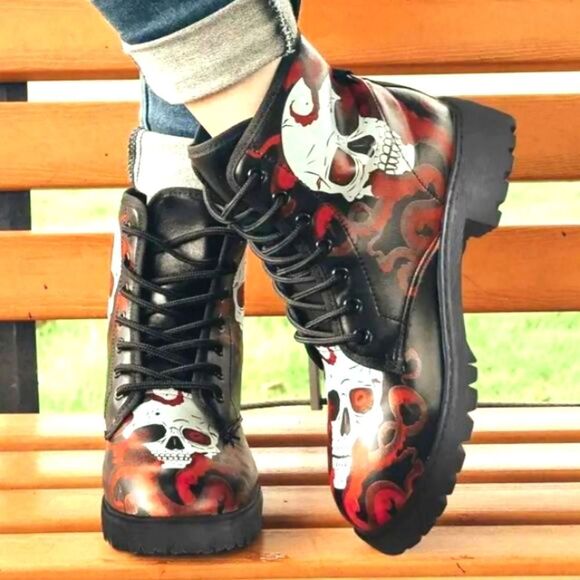 ladies punk rock combat boots - Picture 1 of 6